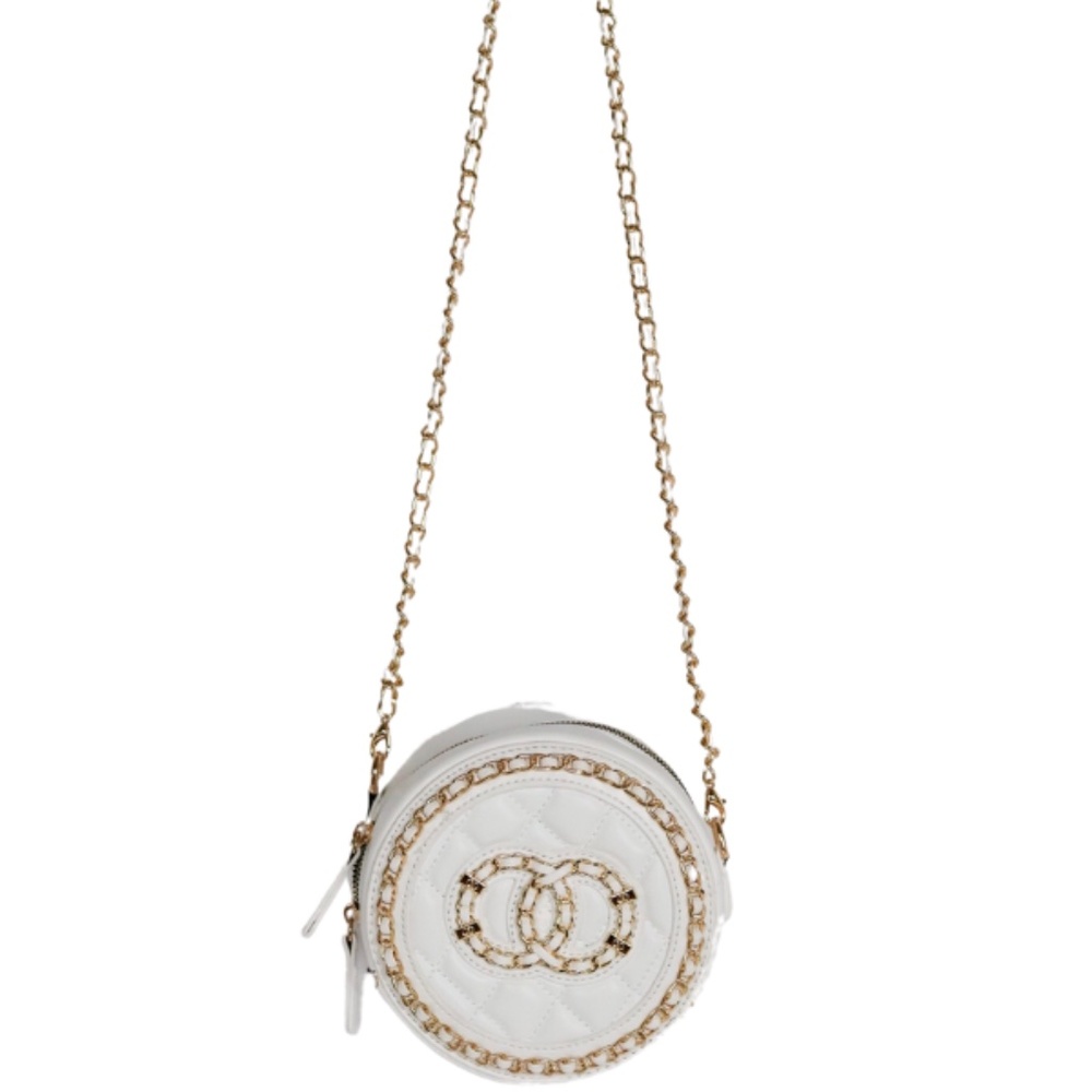 CIRCLE SHAPED CROSSBODY BAG WITH CHAIN LINK STRAP AND DETAILS - WHITE - Picture 3 of 5